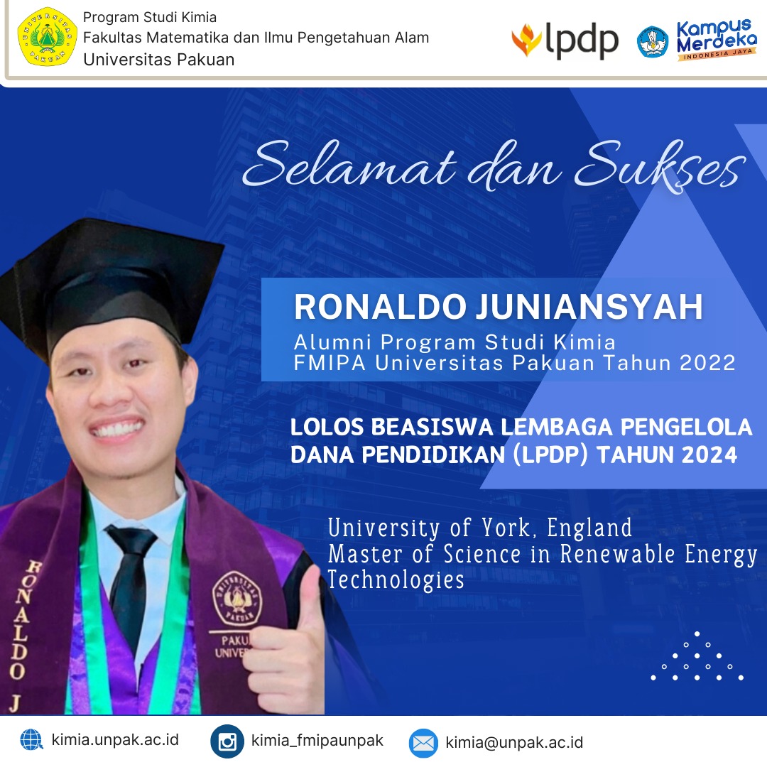 Raih Beasiswa LPDP 2024, Ronaldo Juniansyah, Alumni Kimia FMIPA UNPAK, Siap Berprestasi di University of York